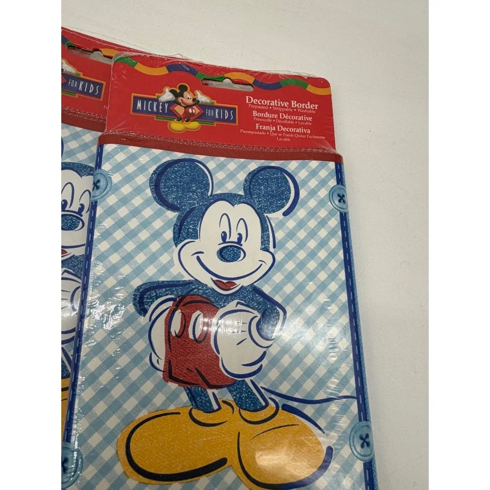Disney Mickey for Kids Wallpaper Border Sunworthy Gingham Blue 5yd Lot of 6 NEW